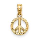 14k Yellow Gold Peace Sign Pendant, Spiritual Unity Symbol, Boho Retro Vintage Style Charm