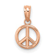 14k Rose Gold Peace Symbol Pendant, Open Circle Charm, Boho Spiritual Jewelry