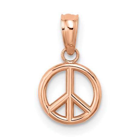 14k Rose Gold Peace Symbol Pendant, Open Circle Charm, Boho Spiritual Jewelry