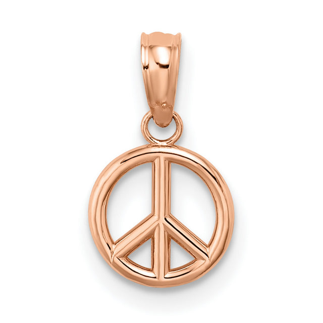 14k Rose Gold Peace Symbol Pendant, Open Circle Charm, Boho Spiritual Jewelry