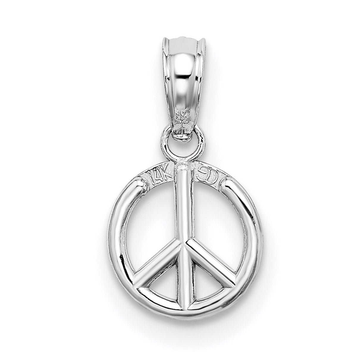 14k White Gold Peace Sign Pendant, Boho Minimalist Harmony Symbol for Women or Unisex
