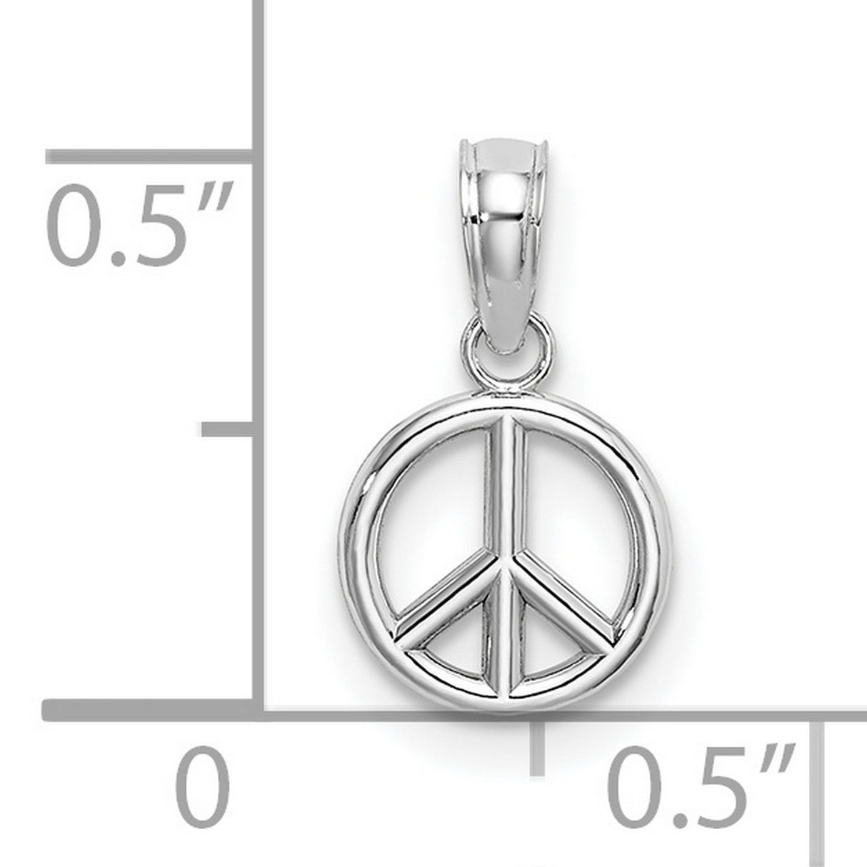 14k White Gold Peace Sign Pendant, Boho Minimalist Harmony Symbol for Women or Unisex