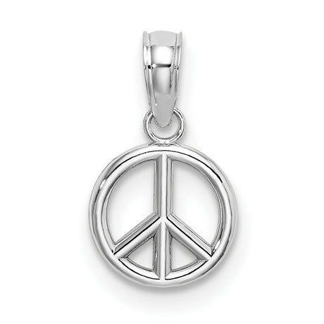14k White Gold Peace Sign Pendant, Boho Minimalist Harmony Symbol for Women or Unisex