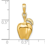 14k Yellow Gold Apple Charm Pendant with Polished Finish and Leaf Design