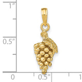 14k Yellow Gold Grape Cluster Pendant with Bird Design, Nature Inspired Religious Charm