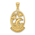14k Yellow Gold Puerto Rico Pendant with Dolphin, Palm Tree, and Sun, Tropical Island Charm
