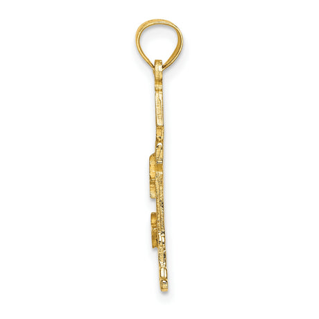 14k Yellow Gold Lighthouse Pendant with Seagull Engraving, Nautical Coastal Jewelry