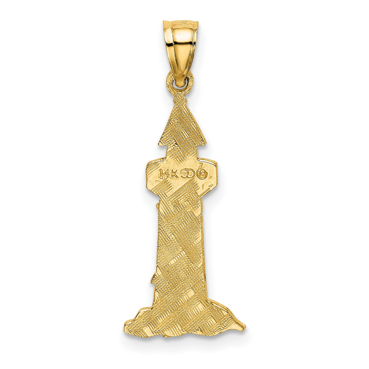 14k Yellow Gold Lighthouse Pendant with Seagull Engraving, Nautical Coastal Jewelry