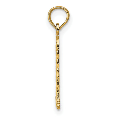 14k Yellow Gold Lighthouse Pendant with Textured Wave Design, Nautical Coastal Style
