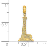 14k Yellow Gold Lighthouse Pendant with Cottage Detail, Nautical Charm, Maritime Theme