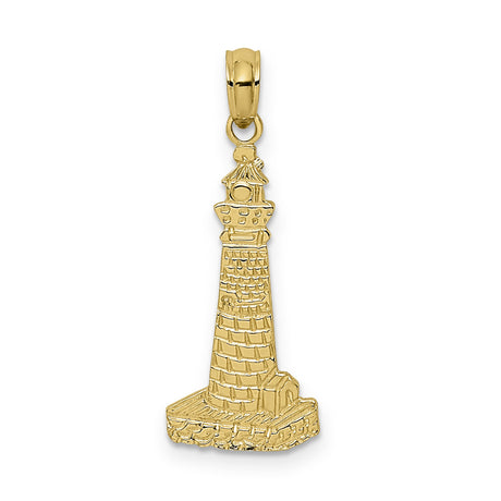 14k Yellow Gold Lighthouse Pendant with Brick Tower Design, Nautical Jewelry for Women or Unisex