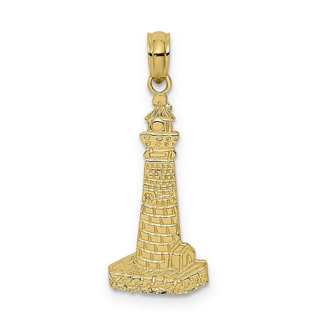 14k Yellow Gold Lighthouse Pendant with Brick Tower Design, Nautical Jewelry for Women or Unisex