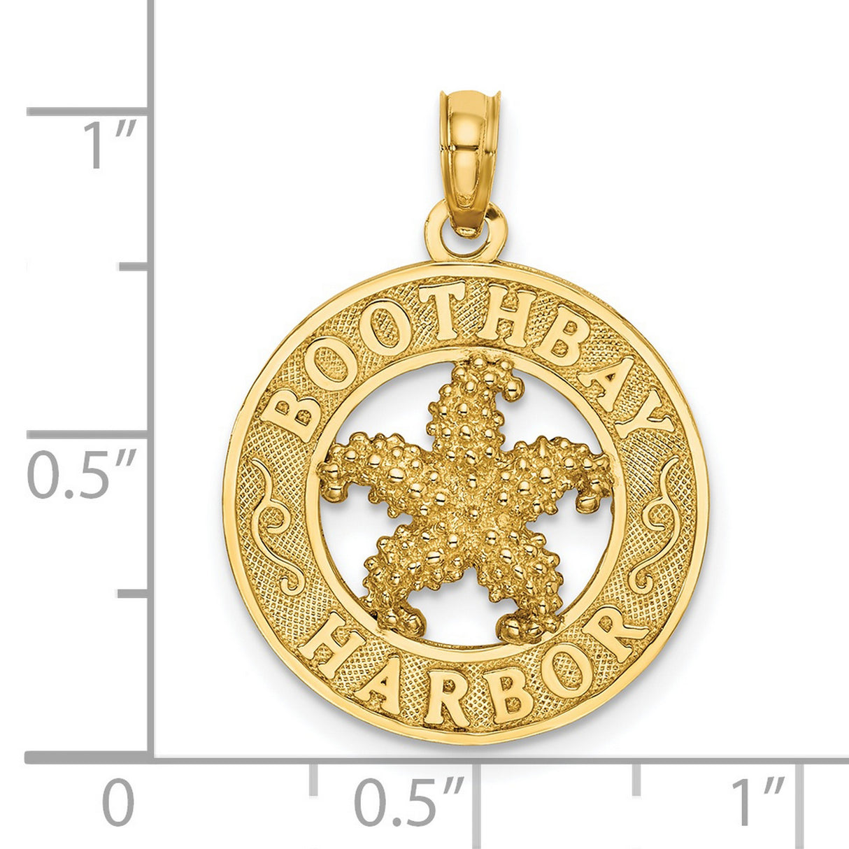 14k Yellow Gold Pendant, Nautical Starfish, Boothbay Harbor Engraving, Coastal Theme