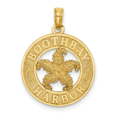 14k Yellow Gold Pendant, Nautical Starfish, Boothbay Harbor Engraving, Coastal Theme
