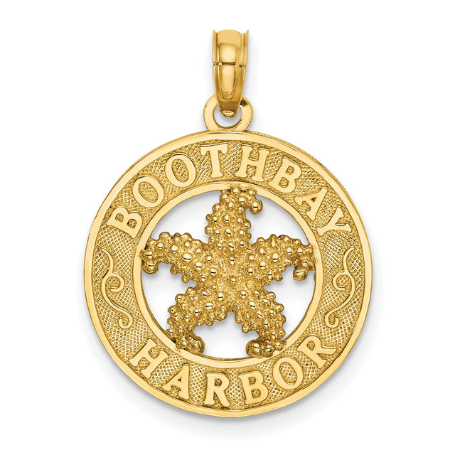 14k Yellow Gold Pendant, Nautical Starfish, Boothbay Harbor Engraving, Coastal Theme