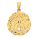 14k Yellow Gold Sand Dollar Pendant with Starfish Design, Nautical Ocean Charm