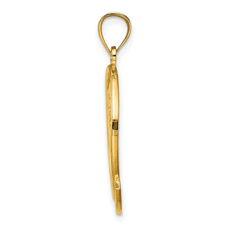 14k Yellow Gold Pendant with Jumping Dolphin, Palm Tree and Sun, Tropical Beach Scene Charm
