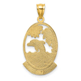 14k Yellow Gold Pendant with Jumping Dolphin, Palm Tree and Sun, Tropical Beach Scene Charm