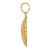 14k Yellow Gold Sand Dollar Pendant with Textured Floral Design, Ocean Inspired Charm