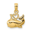 14k Yellow Gold Whale Pendant with Heart Detail and Nautical I Love Engraving