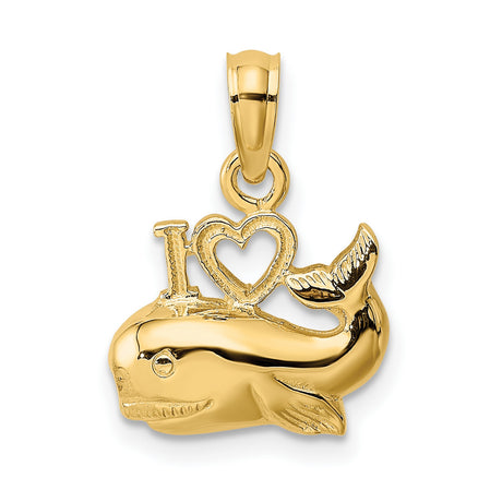 14k Yellow Gold Whale Pendant with Heart Detail and Nautical I Love Engraving