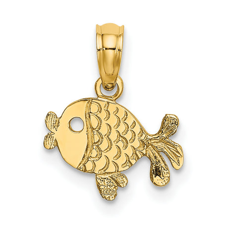 14k Yellow Gold Fish Pendant, Detailed Ocean-Inspired Religious Charm for Women or Unisex Wear