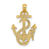 14k Yellow Gold Anchor Pendant with Nautical Rope Detail, Unisex Maritime Jewelry Charm