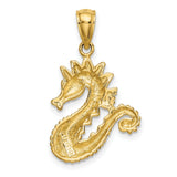 14k Yellow Gold Seahorse Pendant with Detailed Ocean Motif, Nautical Sea Animal Design