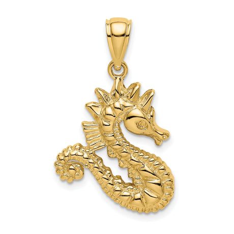 14k Yellow Gold Seahorse Pendant with Detailed Ocean Motif, Nautical Sea Animal Design