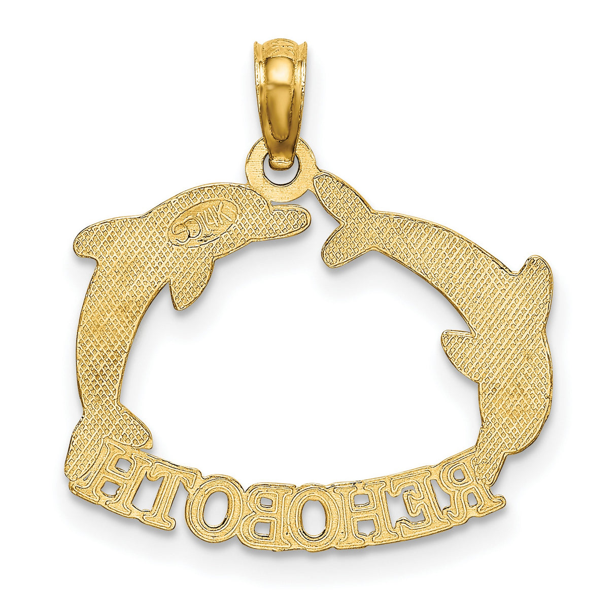 14k Yellow Gold Dolphin Circle Pendant, Nautical Charm with Two Dolphins, Unisex Coastal Jewelry