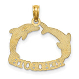 14k Yellow Gold Dolphin Circle Pendant, Nautical Charm with Two Dolphins, Unisex Coastal Jewelry