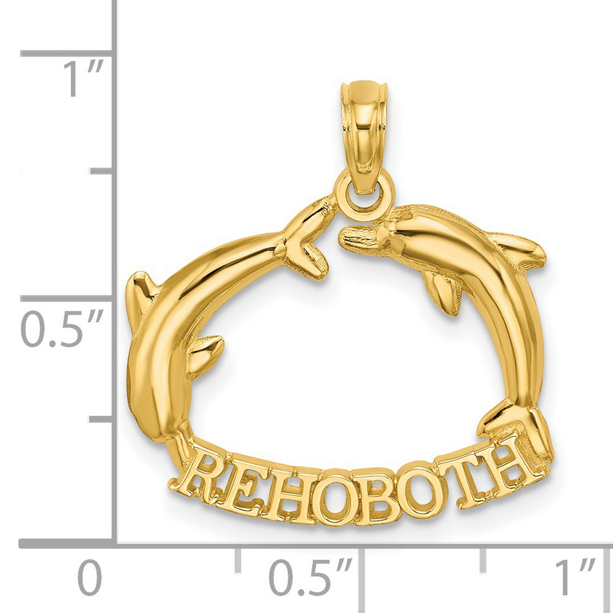14k Yellow Gold Dolphin Circle Pendant, Nautical Charm with Two Dolphins, Unisex Coastal Jewelry