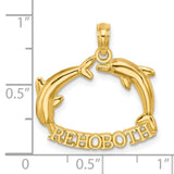 14k Yellow Gold Dolphin Circle Pendant, Nautical Charm with Two Dolphins, Unisex Coastal Jewelry