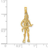 14k Yellow Gold Scuba Diver Pendant with Speargun, Nautical Theme Charm for Men or Unisex