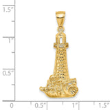 14k Yellow Gold Lighthouse Pendant with Rocky Waves, Nautical Maritime Design