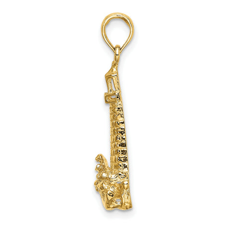 14k Yellow Gold Lighthouse Pendant with Ocean Wave Detailing, Nautical Style