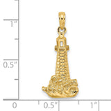 14k Yellow Gold Lighthouse Pendant with Ocean Wave Detailing, Nautical Style