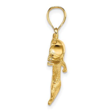 14k Yellow Gold Dolphin Pendant, Polished Textured Marine Animal Charm for Women or Unisex Wear