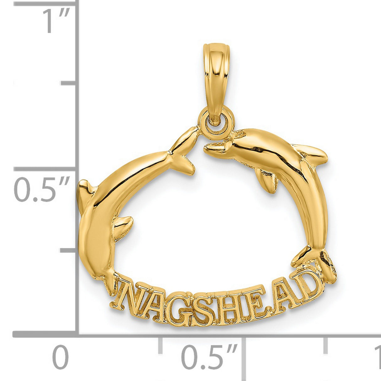 14k Yellow Gold Dolphin Pendant with Two Dolphins Touching Noses, Nautical Marine Life Theme