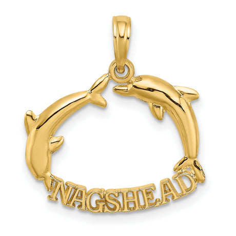 14k Yellow Gold Dolphin Pendant with Two Dolphins Touching Noses, Nautical Marine Life Theme