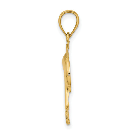 14k Yellow Gold Dolphin Pendant, Polished Jumping Dolphin Ocean-Themed Charm for Women
