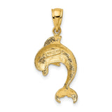 14k Yellow Gold Dolphin Pendant, Polished Jumping Dolphin Ocean-Themed Charm for Women