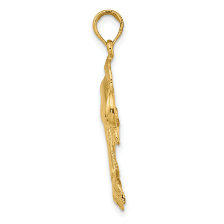 14k Yellow Gold Dolphin Pendant with Detailed Jumping Dolphin Design, Ocean Theme Jewelry for Women