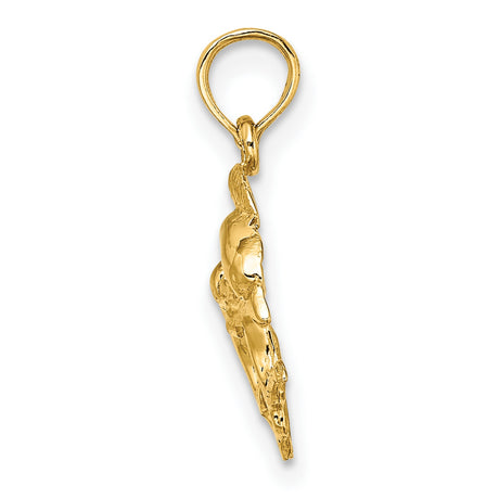 14k Yellow Gold Dolphin Pendant with Double Jumping Dolphins, Nautical Ocean Life Charm
