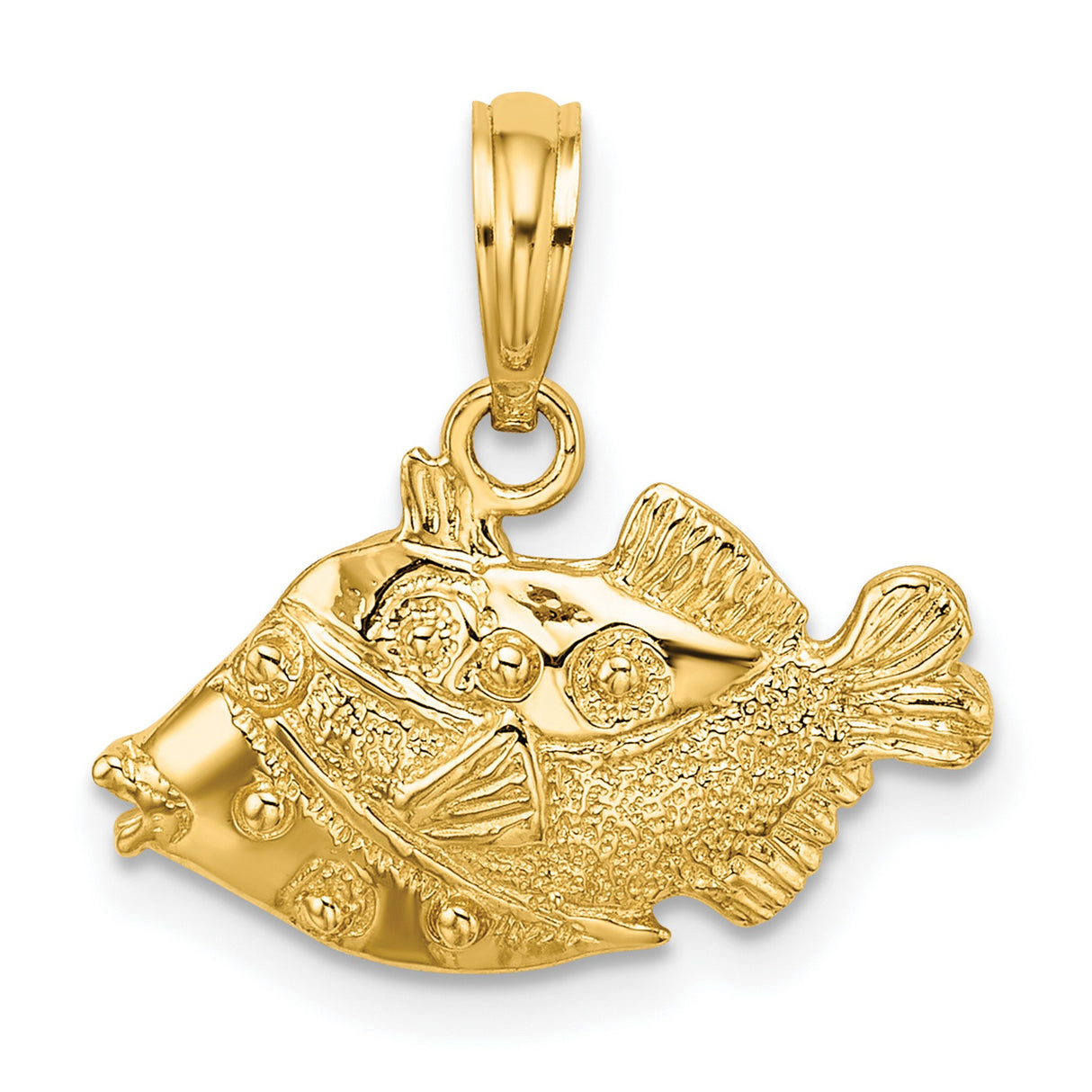 14k Yellow Gold Fish Pendant with Detailed Texture, Nautical and Religious Theme