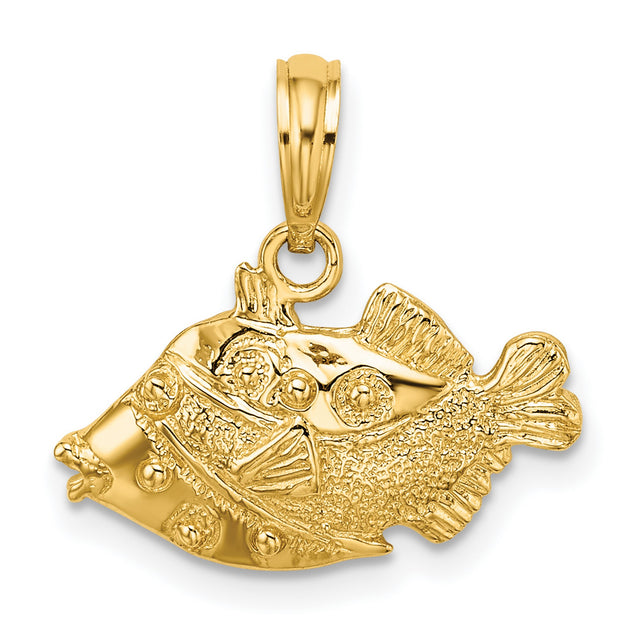 14k Yellow Gold Fish Pendant with Detailed Texture, Nautical and Religious Theme