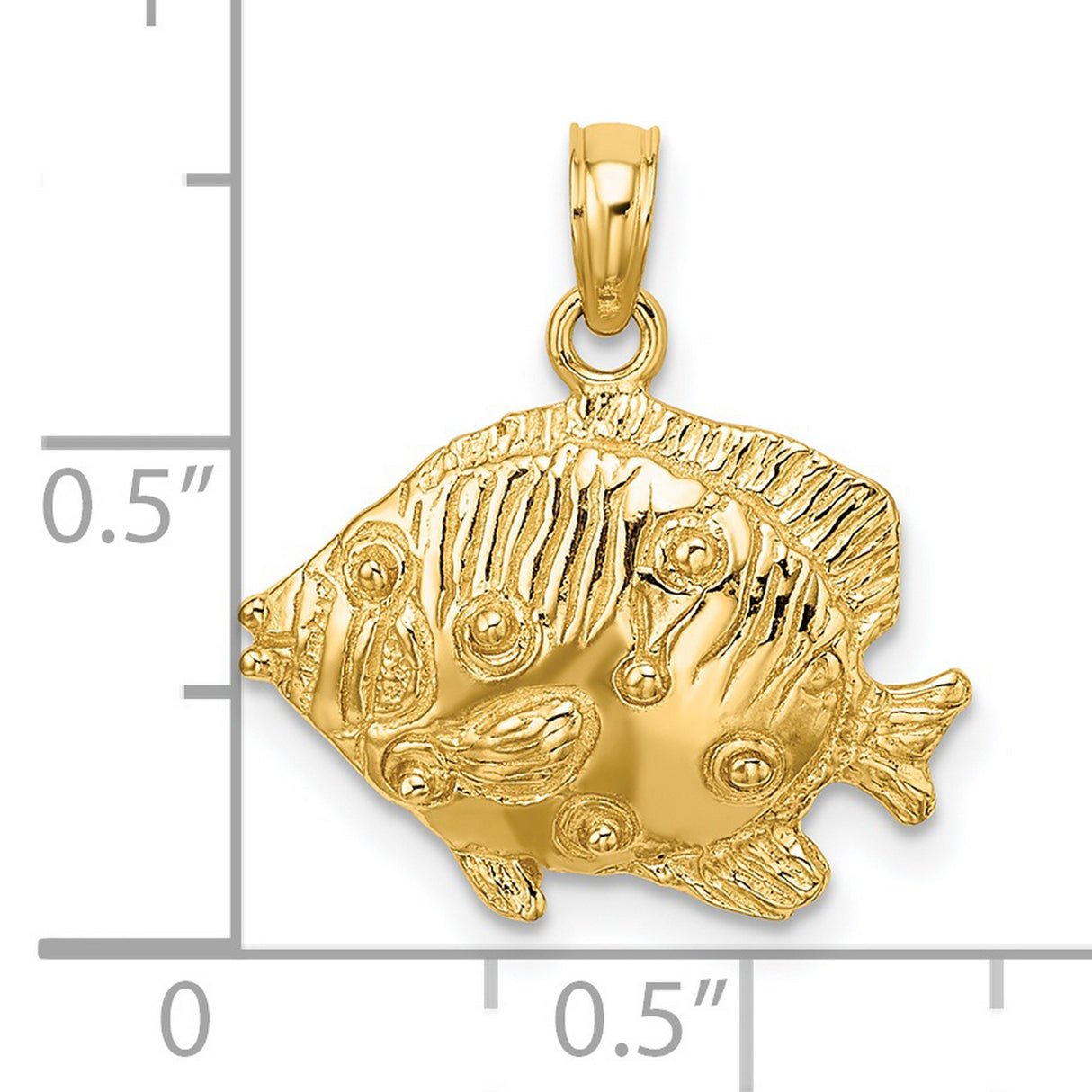 14k Yellow Gold Tropical Fish Pendant, Textured Ocean Charm, Nautical Marine Life Jewelry