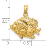 14k Yellow Gold Tropical Fish Pendant, Textured Ocean Charm, Nautical Marine Life Jewelry