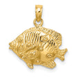 14k Yellow Gold Tropical Fish Pendant, Textured Ocean Charm, Nautical Marine Life Jewelry