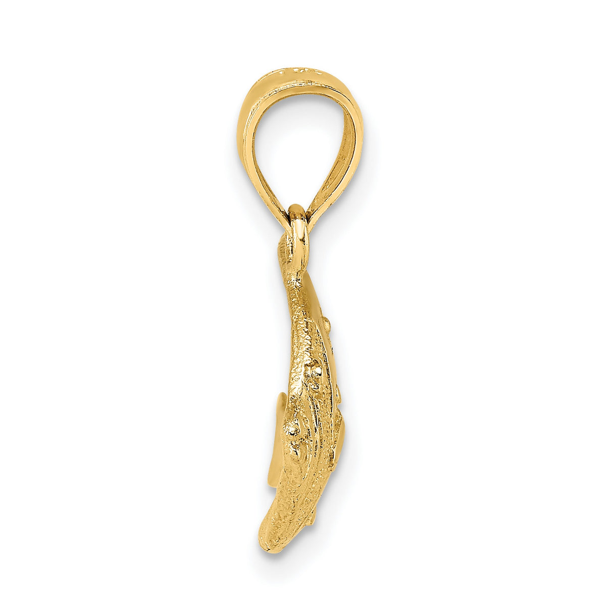 14k Yellow Gold Tropical Fish Pendant, Textured Nautical Ocean Life Charm